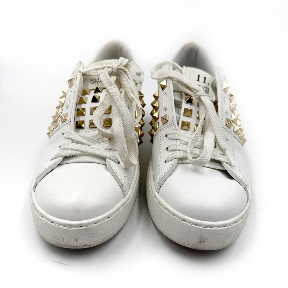 Valentino Rockstud Untitled Sneakers White Silver Studded Leather Sz 37 / 7 - Picture 3 of 12